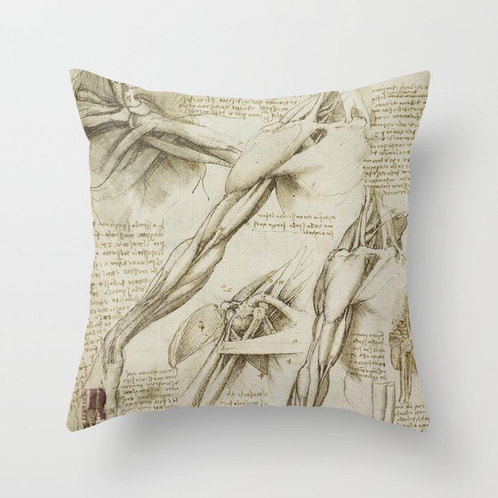 Leonardo Da Vinci human body sketches - arms Throw Pillow