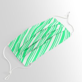 [ Thumbnail: Green and Mint Cream Colored Lines/Stripes Pattern Face Mask ]