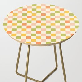 Checkerboard Check Checkered Retro Pattern in Light Green Orange Mustard Blush Cream Side Table