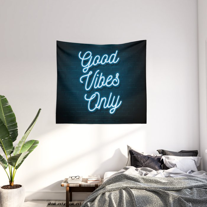 Motivational Inspirational Quote Tapestry Good Vibes Only Neon Sign Tapestry