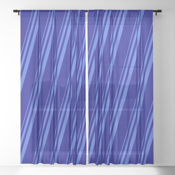 Royal Blue & Dark Blue Colored Striped Pattern Sheer Curtain
