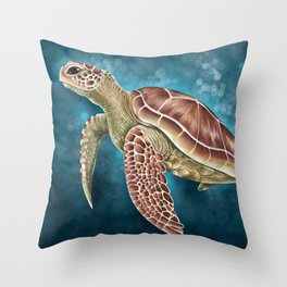 Sea Turtle Blue Bubbles Ocean Painting Art Throw Pillow
