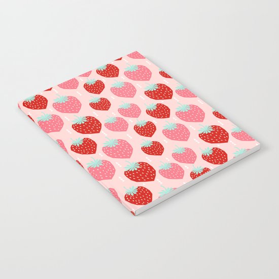 strawberries print pattern modern bright happy fun fruit berry summer fresh happy design gardener Notebook
