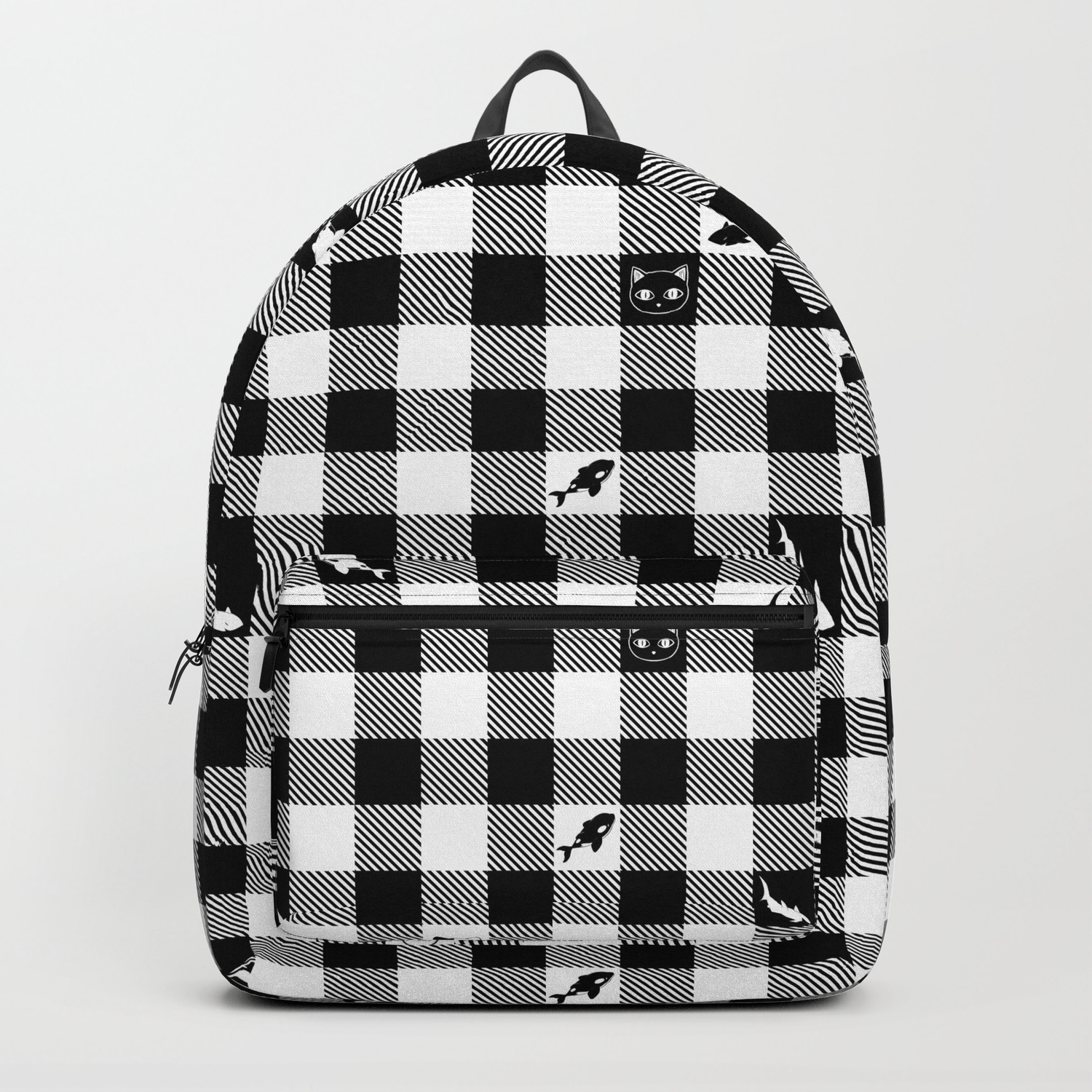 black and white checkered backpack