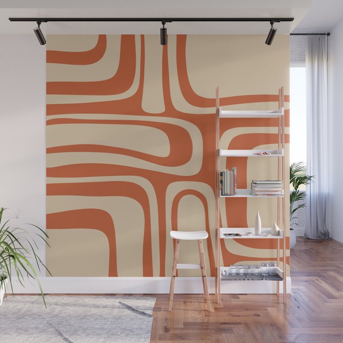 Palm Springs - Midcentury Modern Retro Pattern in Mid Mod Beige and Burnt Orange Wall Mural