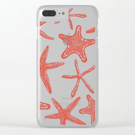 Sea stars hand drawn pattern in red Clear iPhone Case