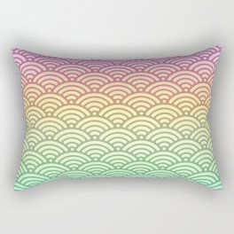 Vaporwave Iridescent Japanese Seigaiha Wave Pastel Rainbow Ombre Cotton Candy Colors Spring Summer Rectangular Pillow