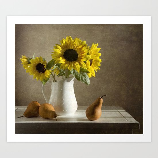 Sunflowers and pears Art Print