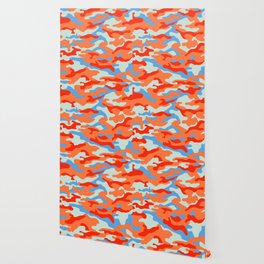 Camouflage Pattern Orange Blue Red Wallpaper