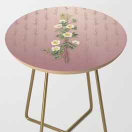Vintage Scotch Rose Bloom Botanical Pattern on Dusty Pink Side Table