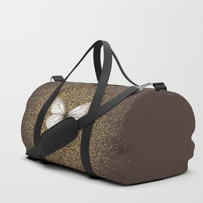 Hand-Drawn Butterfly and Golden Fairy Dust on Dark Brown Duffle Bag