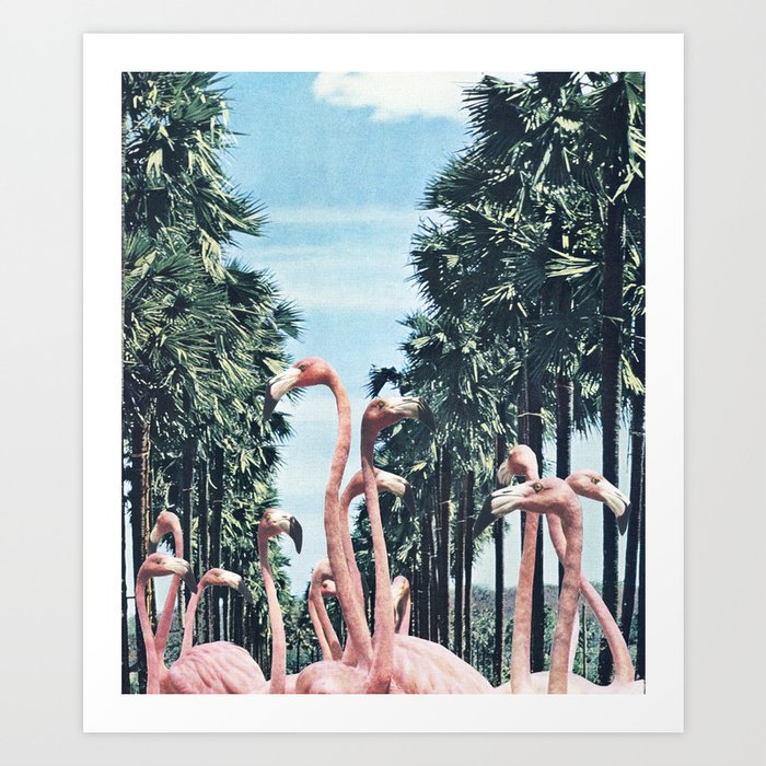 Palm Trees & Flamingos Art Print