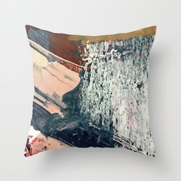 Kelly [2]: a bold, textured, abstract mixed media piece in fall colors/ blue, burnt sienna, ochre Throw Pillow
