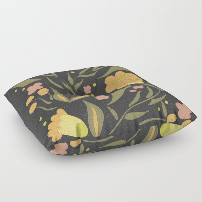 Flower Party Charcoal Floor Pillow