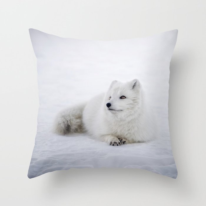 White snow arctic fox Throw Pillow