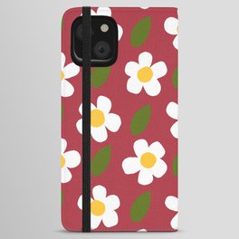 Little White Flowers Retro Modern Fall Red iPhone Wallet Case