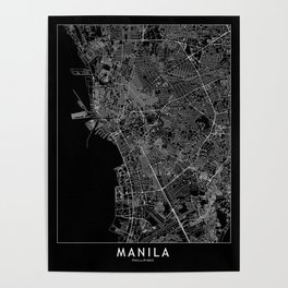 Manila Black Map Poster