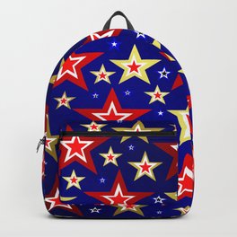 christmas pattern red star, gold stars,blue shiny background Backpack