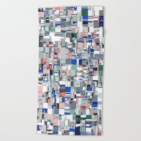 Geometric Grid of Colors Beach Towel