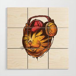 Cat with Headphones Wood Wall Art