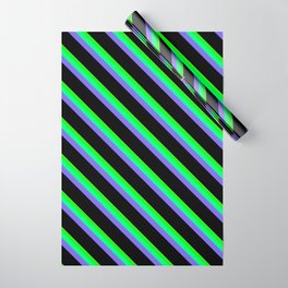 [ Thumbnail: Eye-catching Tan, Lime, Green, Medium Slate Blue & Black Colored Striped/Lined Pattern Wrapping Paper ]