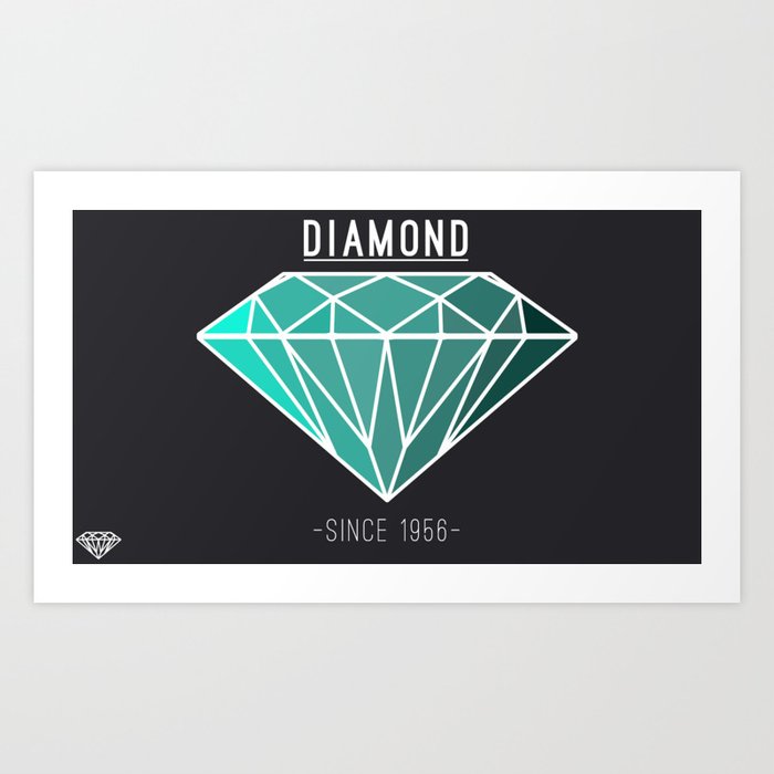 Diamond Shape - CyanWhite Art Print