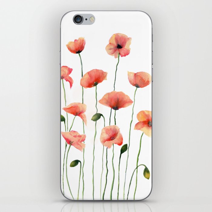 Poppies Watercolor White Background  iPhone Skin