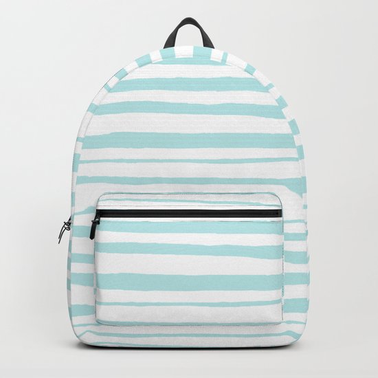 Handmade aqua turquoise Stripes on white - Maritime pattern Backpack