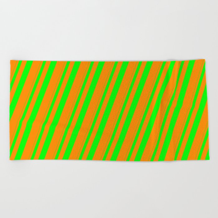 Lime and Dark Orange Colored Stripes/Lines Pattern Beach Towel