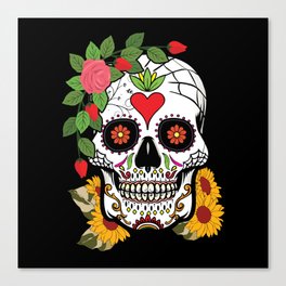 Floral Sugar Skull Muertos Day Of Dead Flower Canvas Print