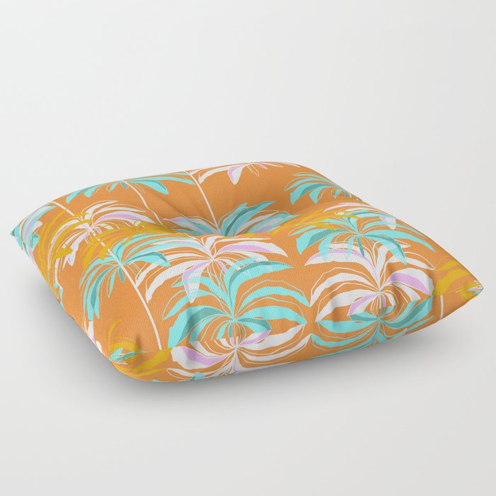 Palm Paradise Pattern - Aqua & Orange Floor Pillow
