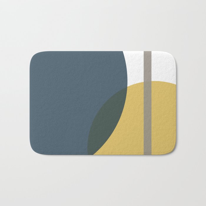 Geometric Abstraction 3 in Mustard, Navy, Gray, and White Bath Mat