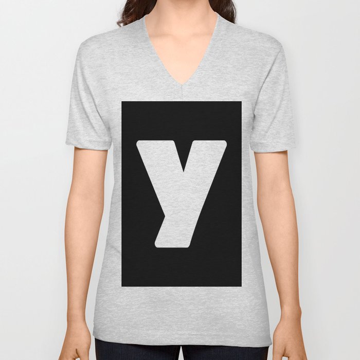 y (White & Black Letter) V Neck T Shirt