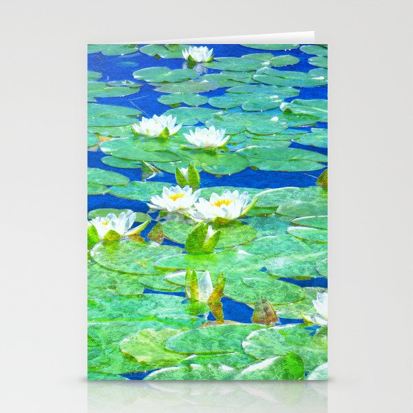 white waterlilies painted impressionism style Stationery Cards