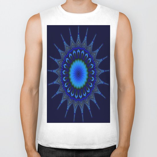 Blue kaleidoscope fractal star Biker Tank