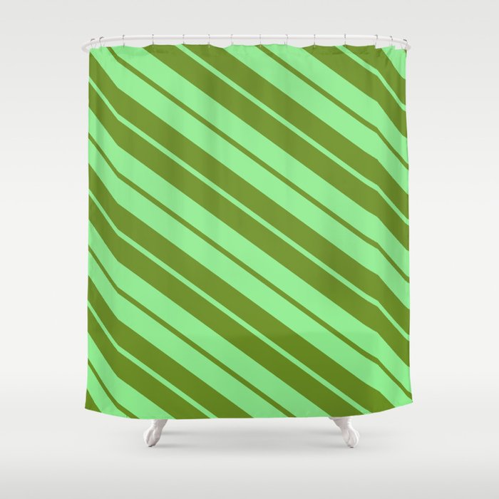 Light Green & Green Colored Lines Pattern Shower Curtain