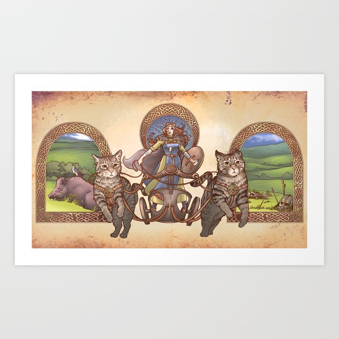 Freya Driving Her Cat Chariot Art Print