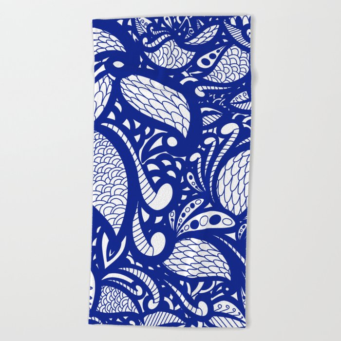 Peacock Blue Doodle Pattern Beach Towel