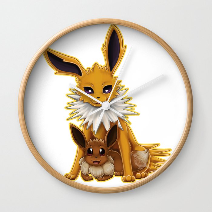 Jolteon And Eevee Pup Wall Clock By Christineridgway Society6