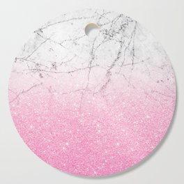 Pink Gold Glitter and Grey Marble Cutting Board
