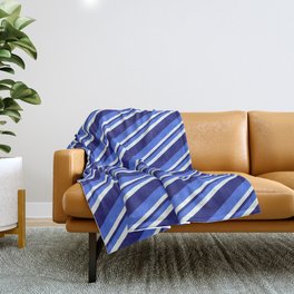 [ Thumbnail: Royal Blue, Mint Cream & Midnight Blue Colored Striped Pattern Throw Blanket ]