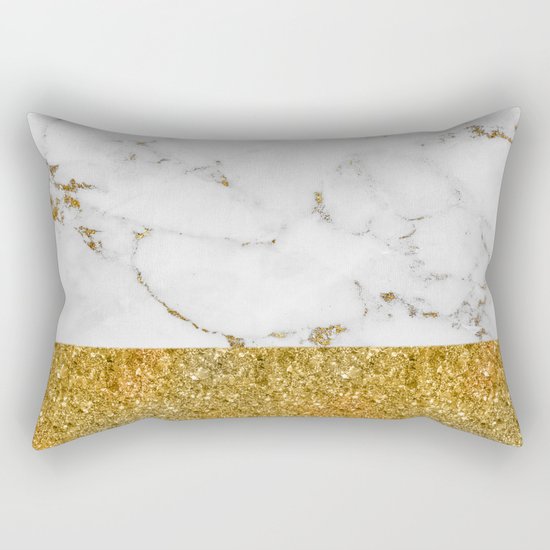 Luxury and glamorous gold glitter and white and gold marble Rectangular Pillow