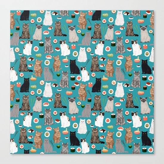 Cat Sushi pattern by pet friendly cute cat gifts for pet lovers foodies kitchen Canvas Print