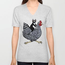 Cat on a Chicken V Neck T Shirt