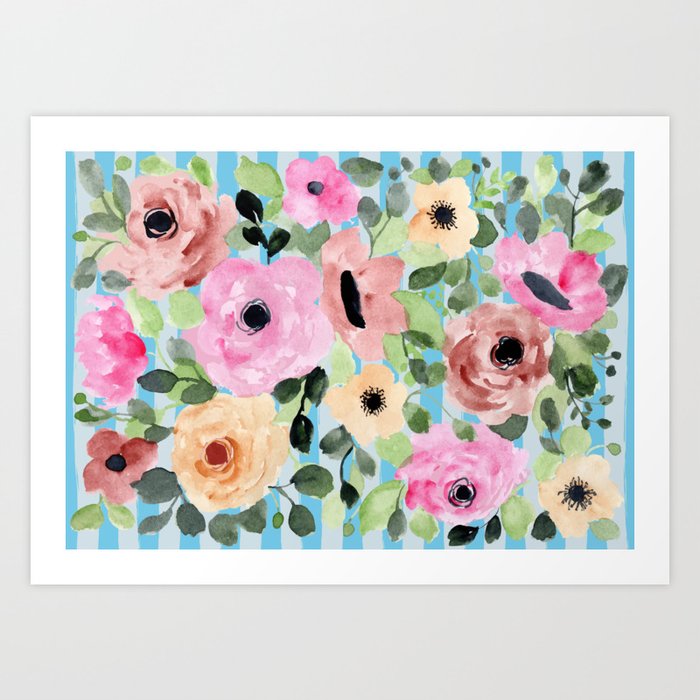 Watercolor Flowers Preppy Pastels Art Print by cafepretzel Society6