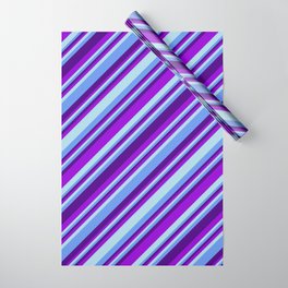 [ Thumbnail: Indigo, Dark Violet, Light Blue & Cornflower Blue Colored Lined Pattern Wrapping Paper ]