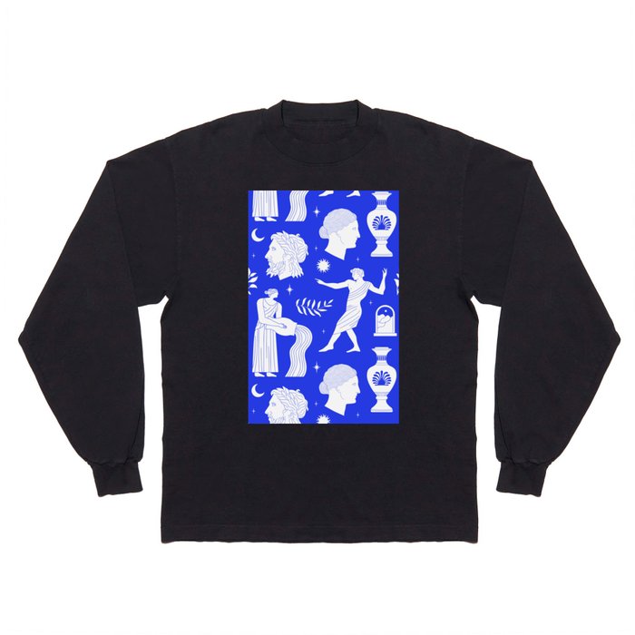 Blue greek statue and classic vintage monument pattern Long Sleeve T Shirt