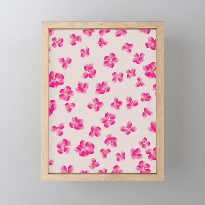 Fuchsia Pink Ditsy Floral Pattern Framed Mini Art Print