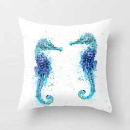 Blue Turquoise Watercolor Seahorse Throw Pillow