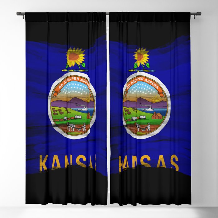 Kansas state flag brush stroke, Kansas flag background Blackout Curtain